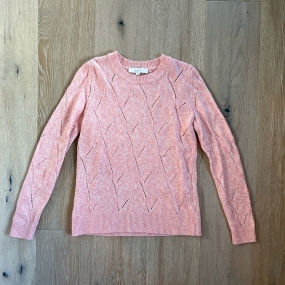 Loft Pink Long Sleeved Sweater with a Pointelle Pattern Light Weight